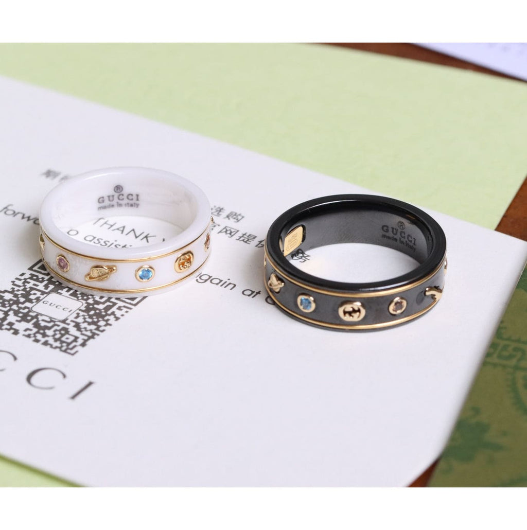 18K Double Gucci Icon With Gemstones Corundum Ring