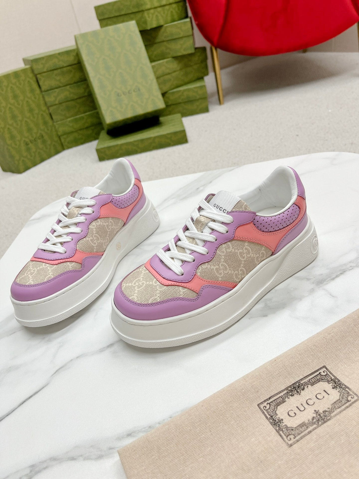 GUCCI TRAINER LIGHT GRAY AND PURPLE CALFSKIN
